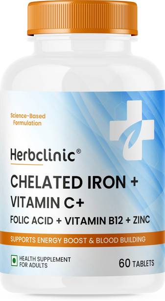 HerbClinic Chelated Iron Tablets With Vitamin C, Folic Acid, Zinc & B12 Supplement
