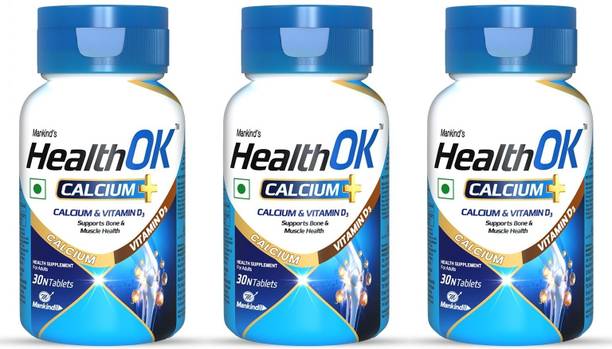 Health Ok OK Calcium Tablets with Vitamin D3 Bone Density Support, 15 Tablets x 3