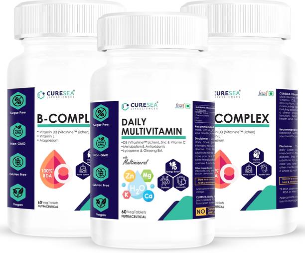 CURESEA LIFESCIENCES Vegan Vitamin B Complex + Daily Multivitamin with Lycopene & Ginseng Combo