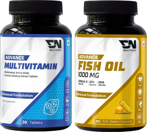DNUTRIXN Advance Multivitamin with Omega 3 Fish Oil -1000mg for Brain, Heart, Eye & Bone