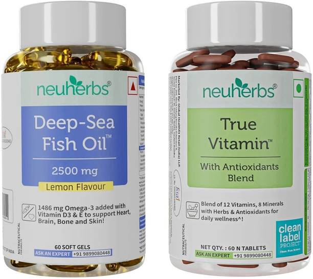 Neuherbs Deep Sea Omega 3 Fish Oil Capsules & Multivitamin True Vitamin Tablets Combo