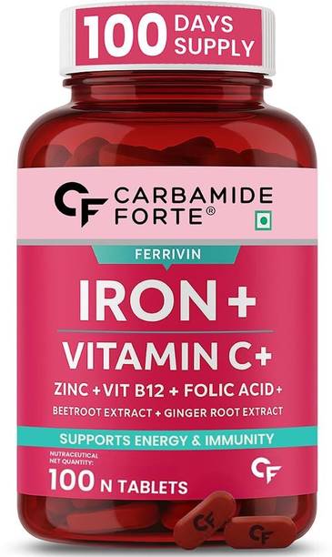 CARBAMIDE FORTE Chelated Iron Supplement with Vitamin C, Folic Acid Iron Tablets for Women & Men