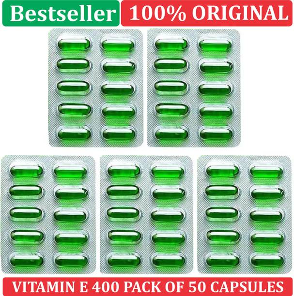 PHARMAZAIN LIFE SCIENCES Vitamin E (Pack of 50 Capsules) Face Hair Pimple Glowing Skin & hair care