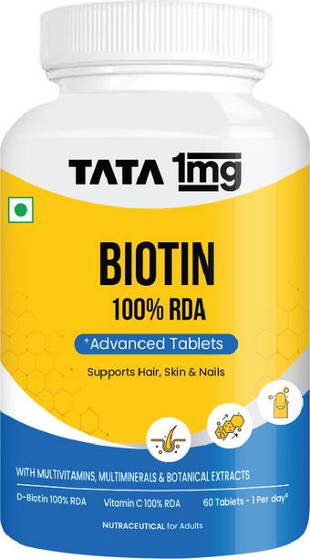 TATA 1mg Biotin + Advanced Tablet helps Support Strong Hair, Skin And Nails