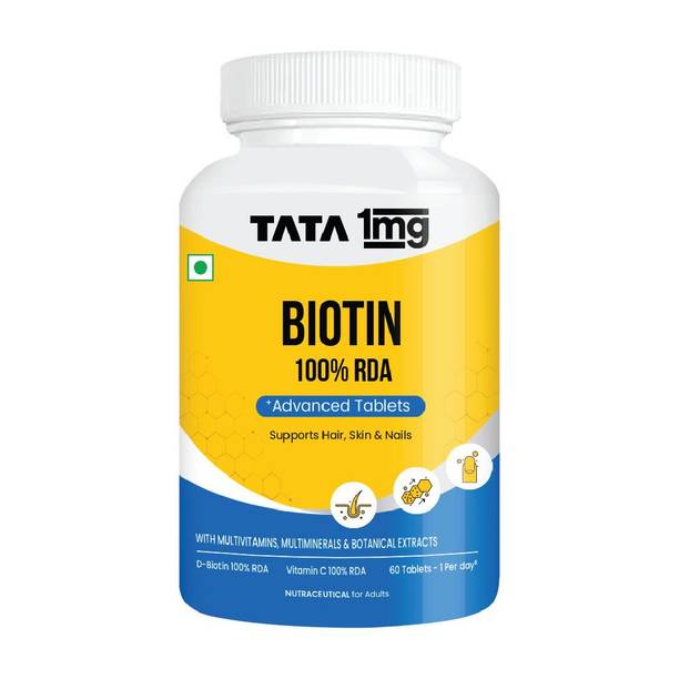TATA 1mg Biotin + Advanced Tablet helps Support Strong Hair, Skin And Nails