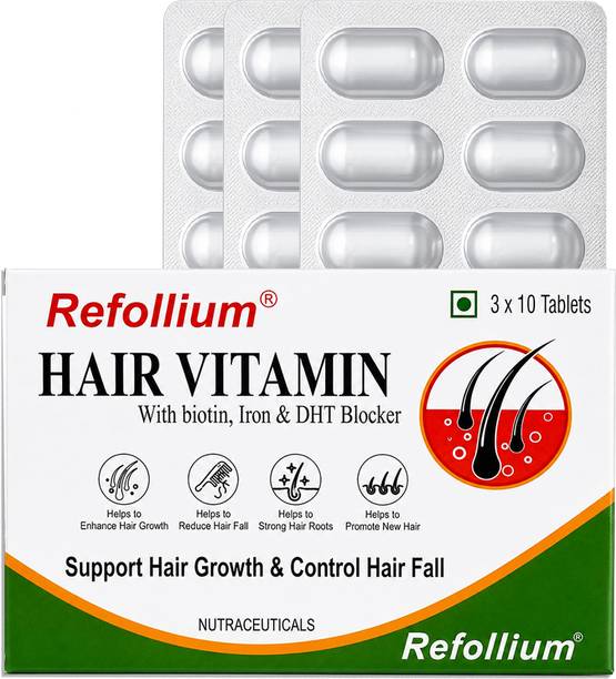 Refollium Hair Vitamin Tablets with DHT Blocker, Biotin, Iron & zinc For Hair Fall Support