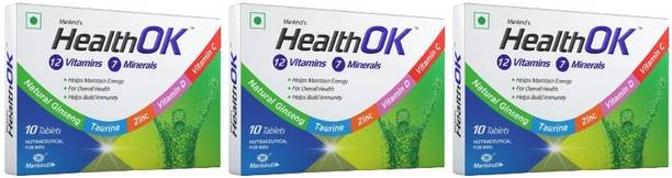 Health Ok Daily Multivitamin With Natural Ginseng for Energy & Overall Health, 10 Tabs x 3