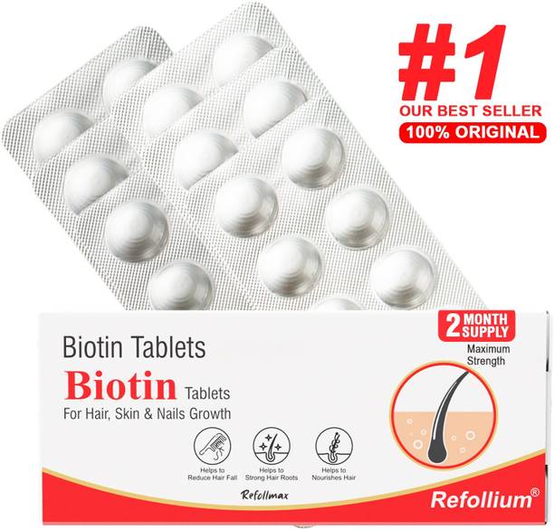 Refollium Biotin Tablets maximum strength for Hair Growth, Skin Health & Reduces Hair Fall
