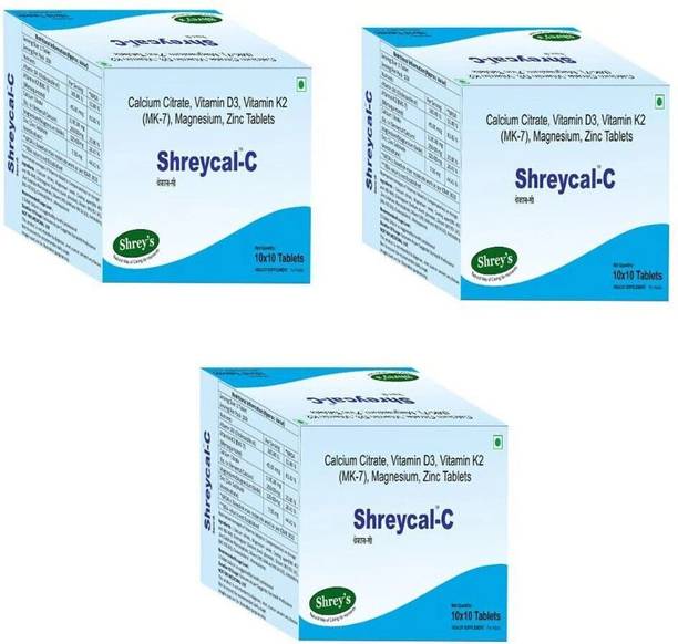 Shrey's Shreycal-C Calcium Citrate, Zinc, Vitamin D3, Vitamin K2 (MK-7)Help Bone & joint