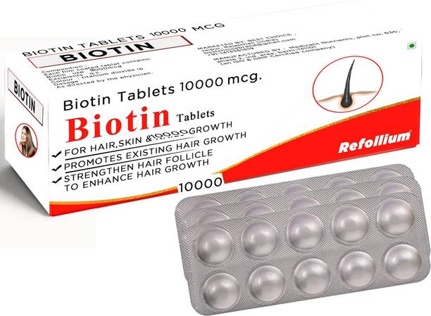 Refollium Biotin 10000 mcg Maximum Strength Hair, Skin and Nails for Men & Women
