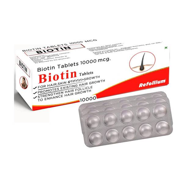 Refollium Biotin 10000 mcg Maximum Strength Hair, Skin and Nails for Men & Women