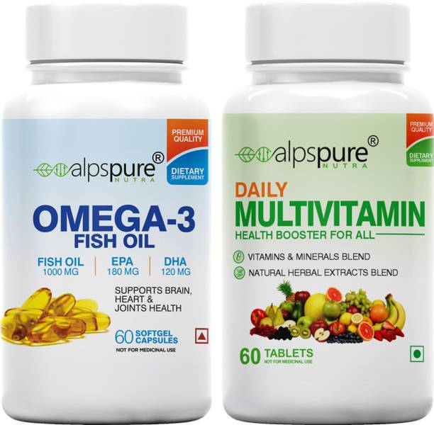 ALPSPURE (Combo) Daily Multivitamin 60 Tablets & Omega 3 Fish Oil 60 Softgel Capsules