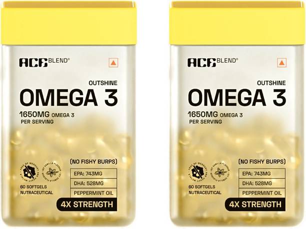 Ace Blend Outshine Omega 3 Fish Oil 4X Strength - 1650mg,743 EPA & 528 DHA For Men & Women