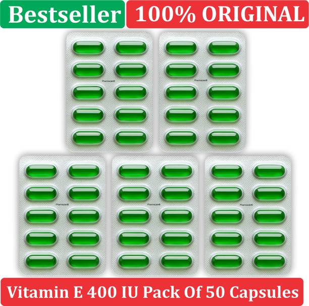 PHARMAZAIN LIFE SCIENCES Vitamin E Capsules 50 capsules for beautiful skin, healthy hair and eyes 50 Caps