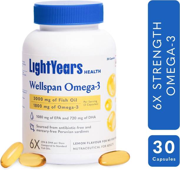 LightYears Wellspan Omega-3 | 6X Strength | 3000 mg Fish Oil | 1800 mg EPA + DHA
