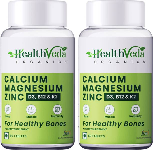 Health Veda Organics Calcium, Magnesium, & Zinc with Vitamin D3 & B12 For both Men & Women