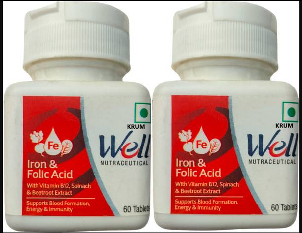 KRUM New Well Iron & Folic Acid-supports blood formation(2 x 30 Tablets)-pack of 2