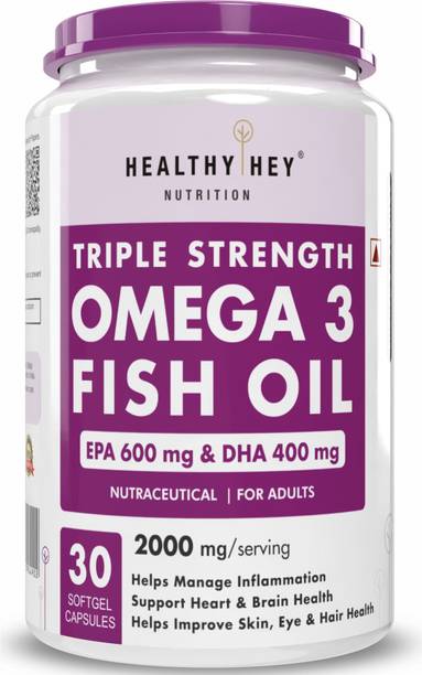 HealthyHey Nutrition Triple Strength Fish Oil Omega 3 Burpless (600 EPA & 400 DHA)