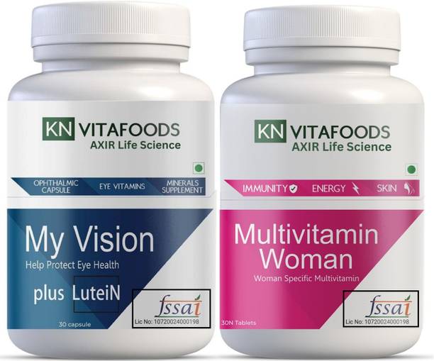 AXIR LIFE SCIENCE KN Vitafoods Multivitamin Tablets for women and My Vision eye care capsules.
