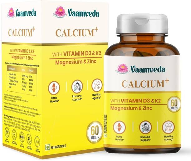 Vaamveda Calcium Tablets 1000mg Vitamin D3 K2 Magnesium Zinc Supplement for Women Men