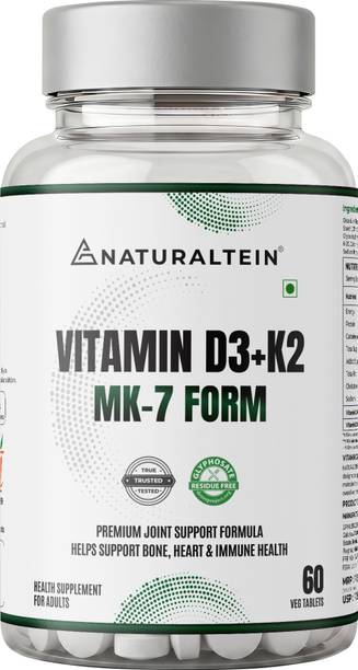 NATURALTEIN Vitamin D3 + K2 Support |600 IU Plant D3 & 55 mcg K2 for Bone & Heart|