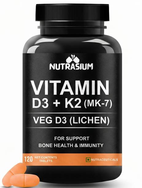 NUTRASIUM Vitamin D3 K2 (MK7) Plant Based with B12 For Strong Bone and Immunity & Energy