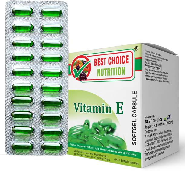 BEST CHOICE NUTRITION Vitamin E-400 for Healthy Hair, Skin and Eyes, 60 Capsules