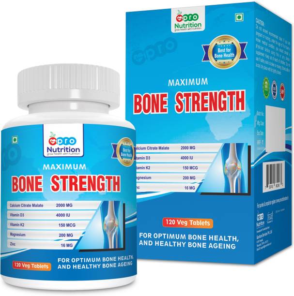 PRONUTRITION Bone Strength with Calcium Citrate (2000 MG), Vitamin D3 (4000 IU), Vitamin K2 (150 MCG), Magnesium (200 MG), Zinc (16 MG) Supplement for Complete Bone Health – 120 Vegetable Tablets