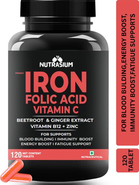 NUTRASIUM Iron supplement with Folic acid & Zinc| For Iron Deficiency|Chelated Iron Tablet