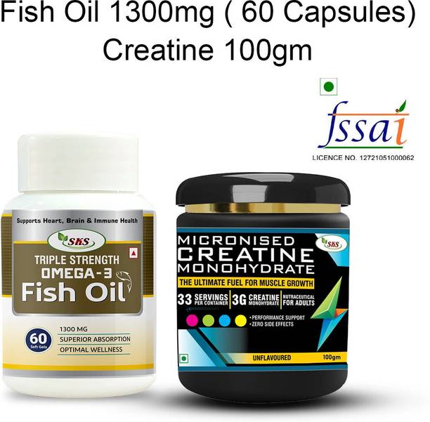 SKS BIOTECH Fish Oil 1300mg (60 capsule) with Creatine 100gm Combo