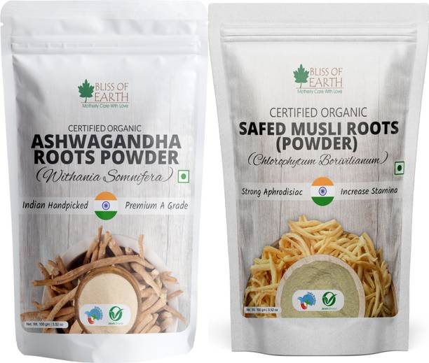 Bliss of Earth Ashwagandha Powder Withania Somnifera & Safed Musli Powder for Men & Women