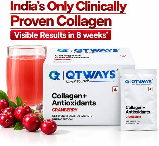 QTWAYS Collagen + Antioxidants Powder, Cranberry Flavour, 30 Sachets, 12 g Each