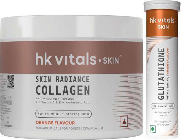 hk vitals Skin Radiance Marine Collagen, 100g + Glutathione Effervescent | Orange