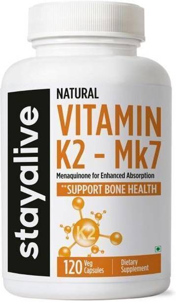 stayalive Vitamin K2 MK7 Capsules, 55mcg Menaquinone-7 for Bone & Heart Support