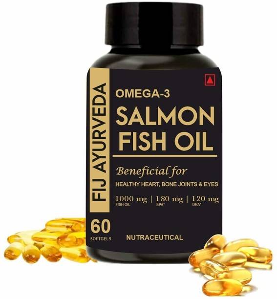 FIJ AYURVEDA Omega 3 Salmon Fish Oil Capsule for Men & Women |1000mg - 60 Softgels