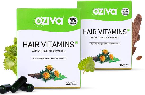 OZiva Hair Vitamins (DHT Blocker & Omega 3), Vegetarian Tablets for Hair Fall Control