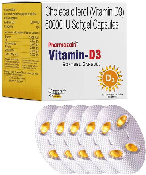 PHARMAZAIN LIFE SCIENCES Vitamin D3 60000 IU Capsule for Bone Joint Mental Health & Heart for Men & Women