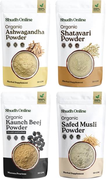 Shudh Online Ashwagandha, Safed White Musli, Kaunch Seed, Shatavari Powder, Testesterone Churna