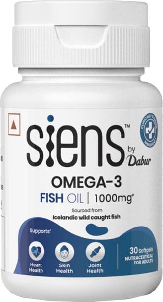 Siens By Dabur Omega-3 Fish Oil Capsules 1000mg-30softgels|Supports Hearth, Skin & Joint Health