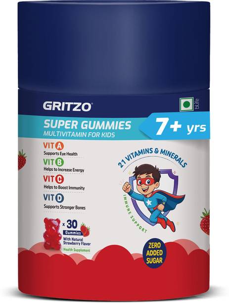 Gritzo Super Gummies Multivitamin for Kids, 7+ Years, Natural Strawberry