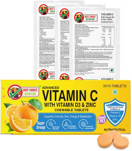 BEST CHOICE NUTRITION Vitamin C with D3 & Zinc | Immunity Booster, Skin & Energy Support | Sugar Free