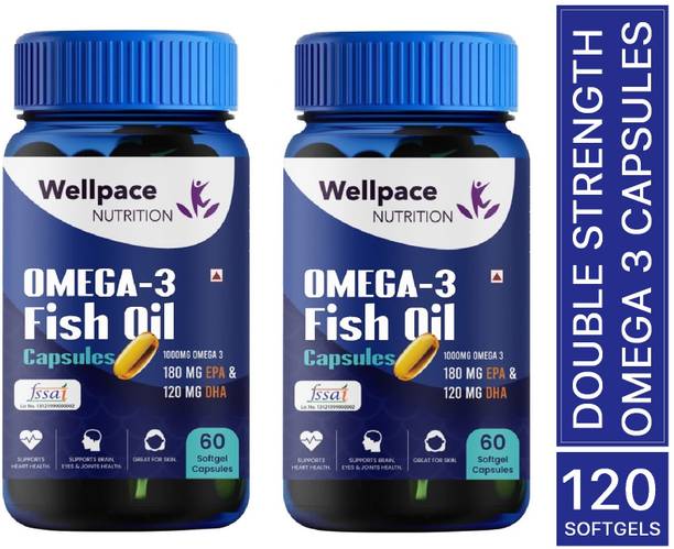 Wellpace Omega-3 Fish Oil 1000mg | EPA 180mg & DHA 120mg for Brain, Heart & Eye Health