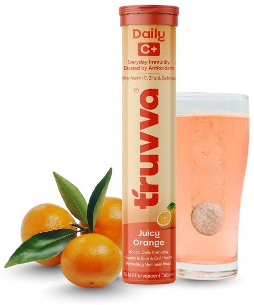 TRUVVA Daily C+ Effervescent Vitamin C Tablets | Amla, Zinc | Orange Flavor