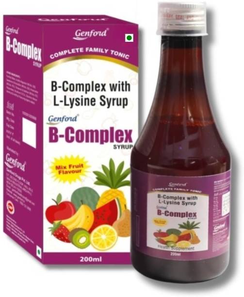 GENFORD B Complex with L-Lysine Mix Fruit and Vitamins Supplement Syrup for Good Health