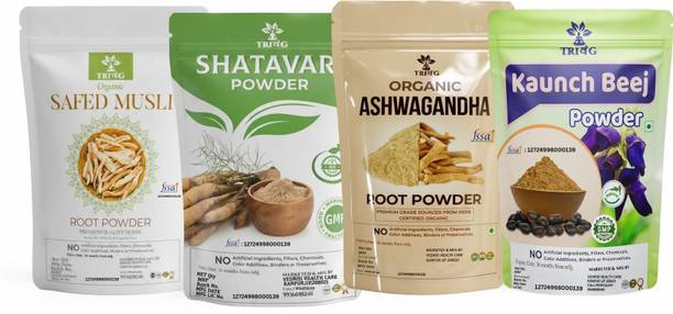 Trivang Ashwagandha, Safed White Musli, Kaunch Seed, Shatavari Powder (4 x 50 g) Combo