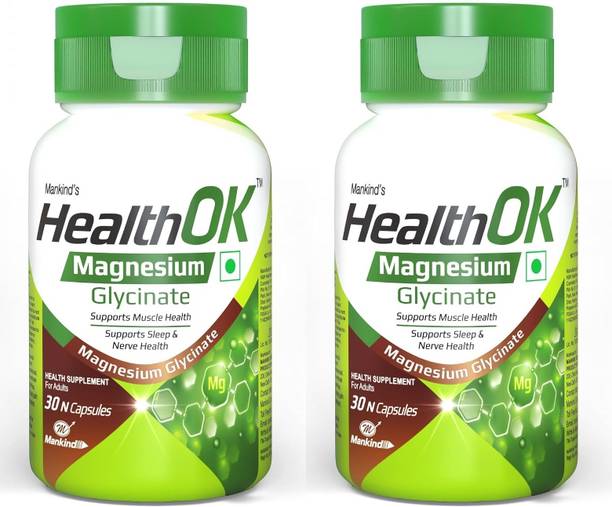 Health Ok Magnesium Glycinate Supplements Muscle & Nerve Health, 30 Tablets x 2