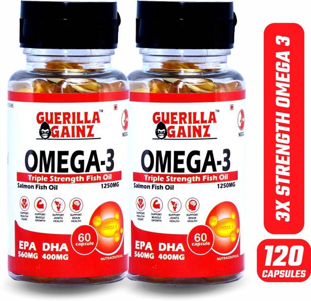 guerilla gainz Triple Strength Omega 3 Fish Oil 2500 MG For joints Brain heart & eyes(120 CAP)