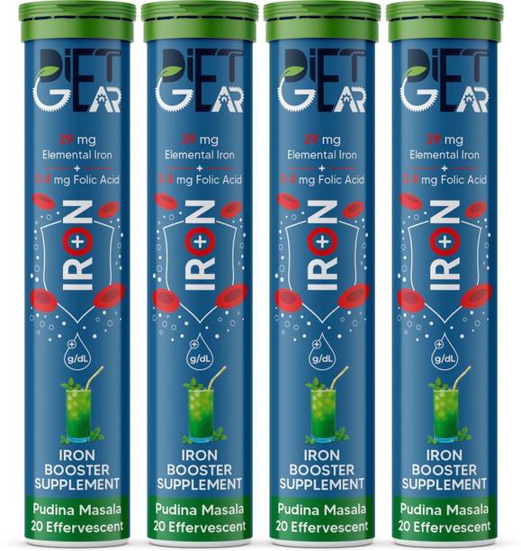 DIET GEAR Iron + Folic Acid for Improved Hemoglobin & Energy - Fast Acting Effervescent