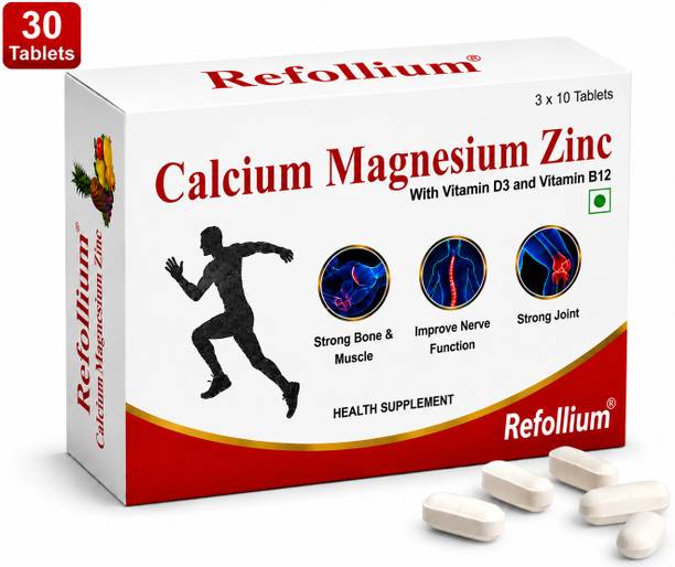 Refollium Calcium Magnesium Zinc Tablet with Vita D3 & B12 | Joint Muscle & Nerve Support