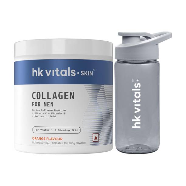 hk vitals Collagen for Men, Orange + Sipper | Marine Collagen Peptides with Vitamin C, E